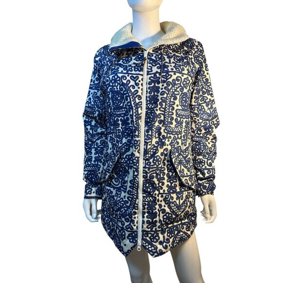 Burton Snowboard Ski Hooded Jacket Nam Dinh Pattern Navy Floral Size Small EUC - Picture 1 of 10